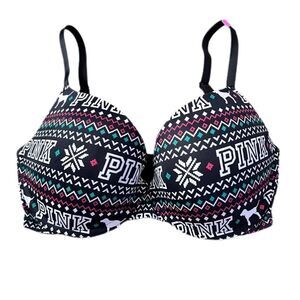 Victoria’s Secret Pink Wear Everywhere Push Up Padded Logo Bra black 32DD